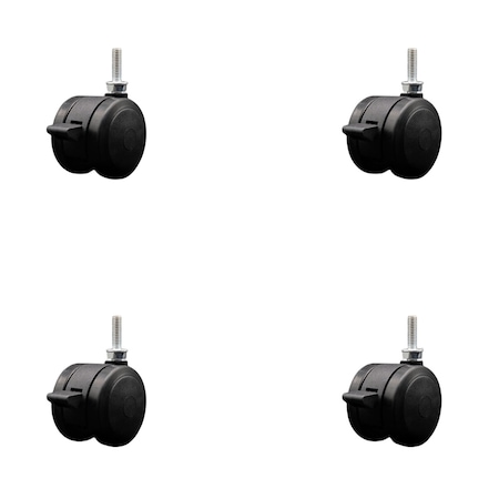 Service Caster 2'' Black Floor Safe Twin Wheel Casters with Brakes 5/16 Thread Stem , 4PK SCC-TS02S50-TPR-BLK-B-5161810-4